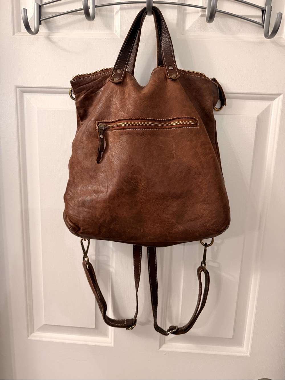 Convertible Brown Leather Backpack Tote
